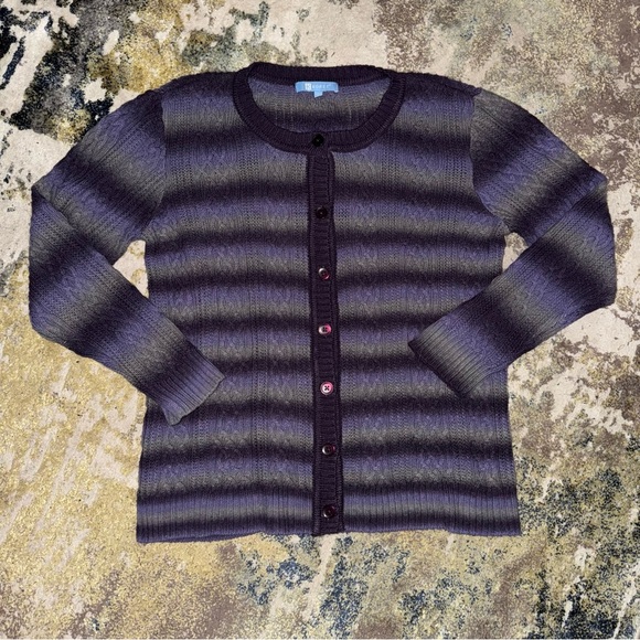Koret Sweaters - Koret Purple Striped Cardigan Sweater